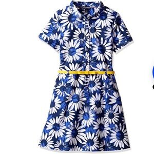 Tommy Hilfiger Girls navy white floral button up short sleeve shirt dress XL/16